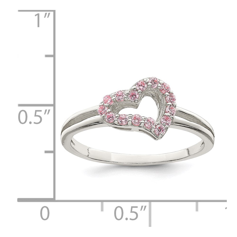 Sterlingsilber Poliert Rosa Zirkonia Herz Ring
