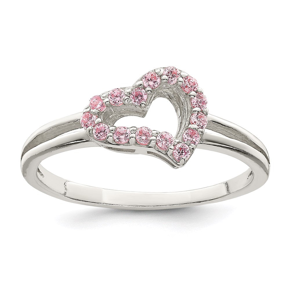 Sterlingsilber Poliert Rosa Zirkonia Herz Ring