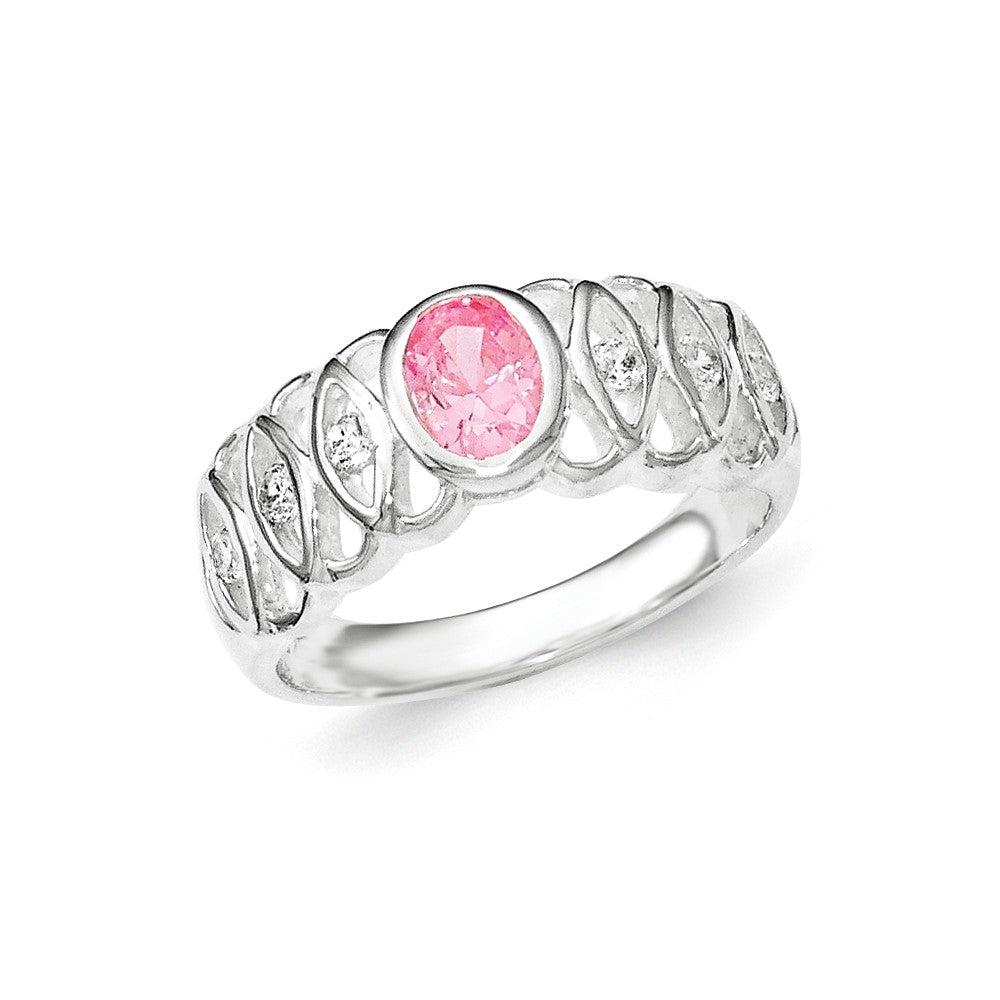 Sterlingsilber Rosa Zirkonia Oval Ring