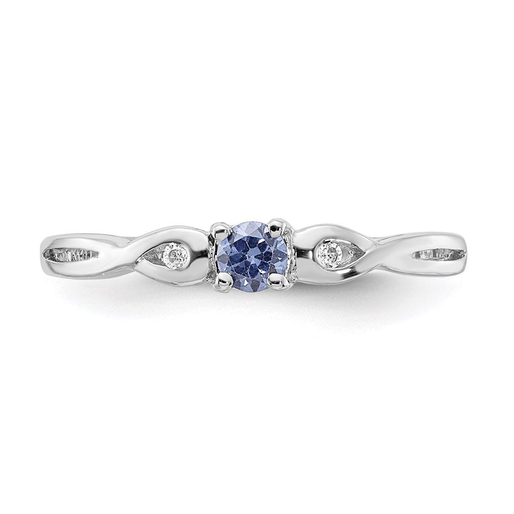 Sterlingsilber Rhodiniert Blau Farbe & Weiß Zirkonia Ring