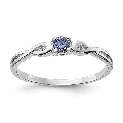 Sterlingsilber Rhodiniert Blau Farbe & Weiß Zirkonia Ring