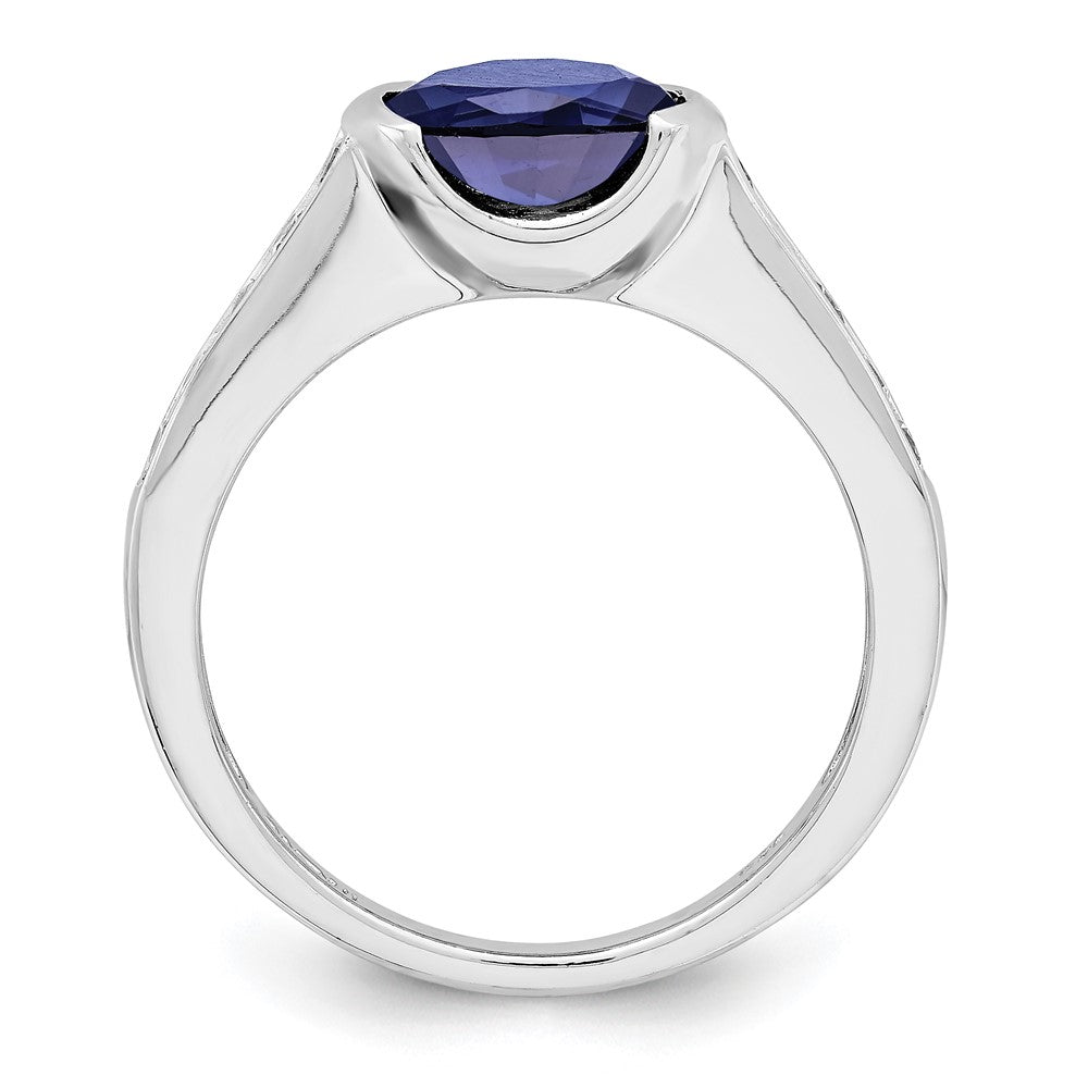 Sterlingsilber Rhodiniert Synthetisch Blau Saphir und Zirkonia Zargenfassung Ring