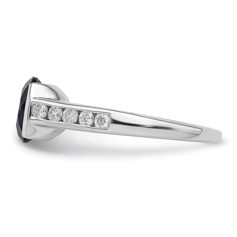 Sterlingsilber Rhodiniert Synthetisch Blau Saphir und Zirkonia Zargenfassung Ring