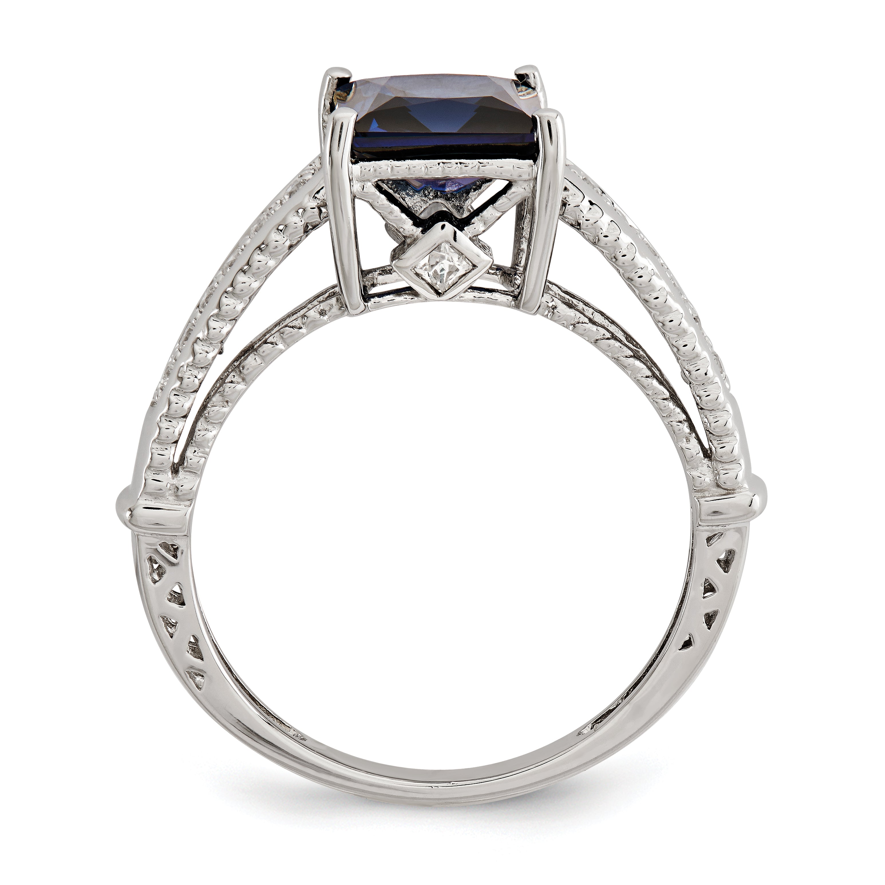 Sterlingsilber Rhodiniert Synthetisch Blau Saphir und Zirkonia Ring