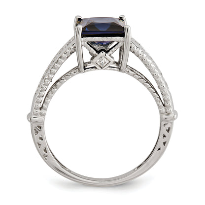 Sterlingsilber Rhodiniert Synthetisch Blau Saphir und Zirkonia Ring