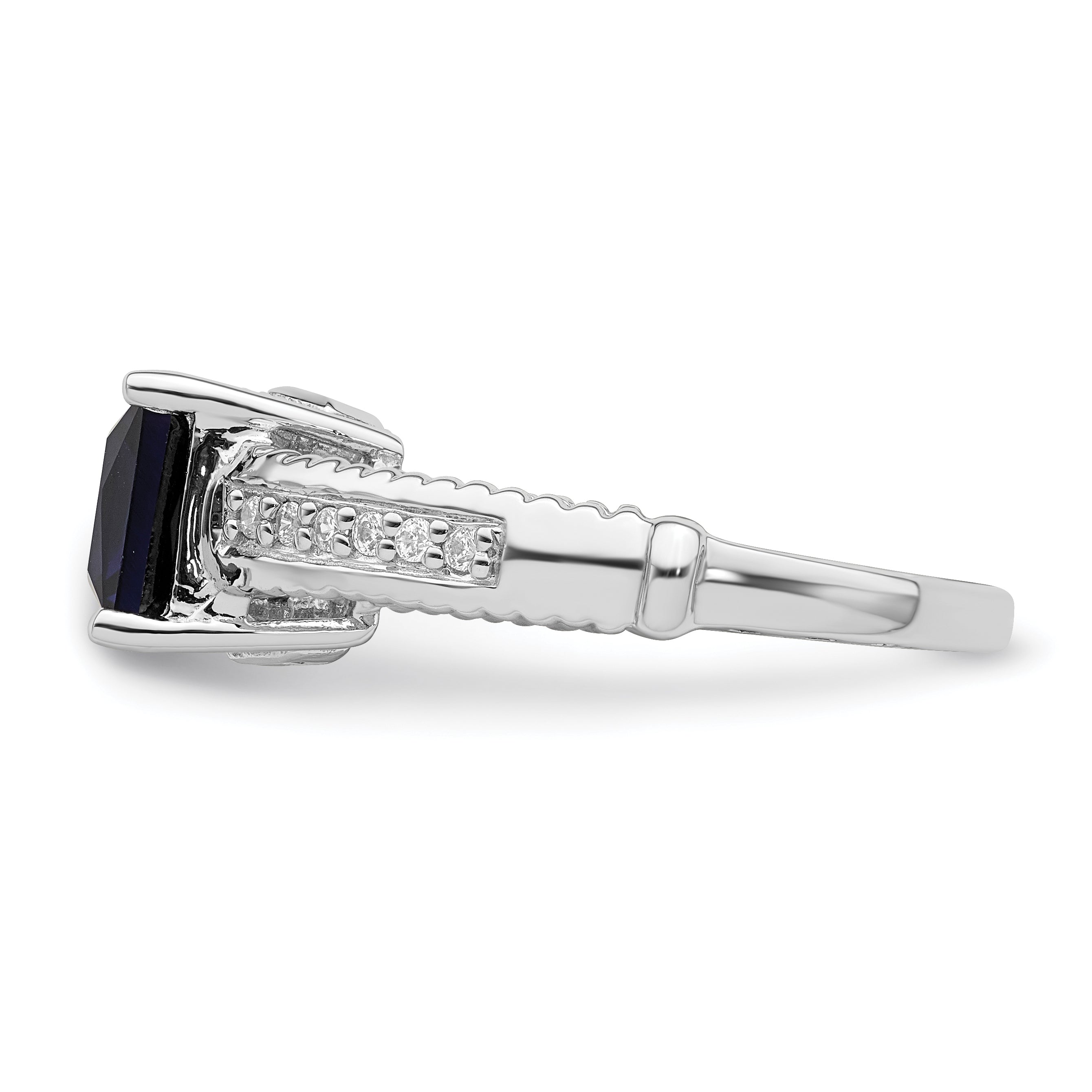 Sterlingsilber Rhodiniert Synthetisch Blau Saphir und Zirkonia Ring