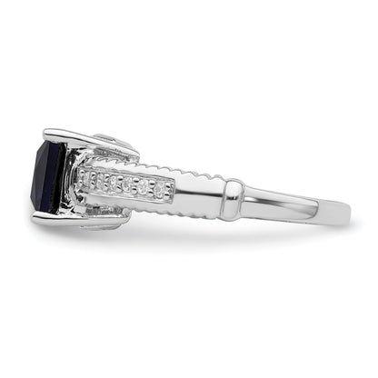 Sterlingsilber Rhodiniert Synthetisch Blau Saphir und Zirkonia Ring