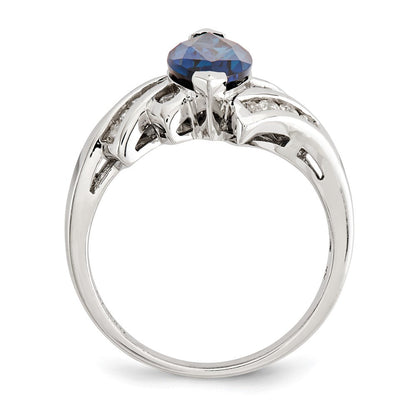 Sterlingsilber Rhodiniert Erzeugt Blau Saphir und Zirkonia Marquise Ring