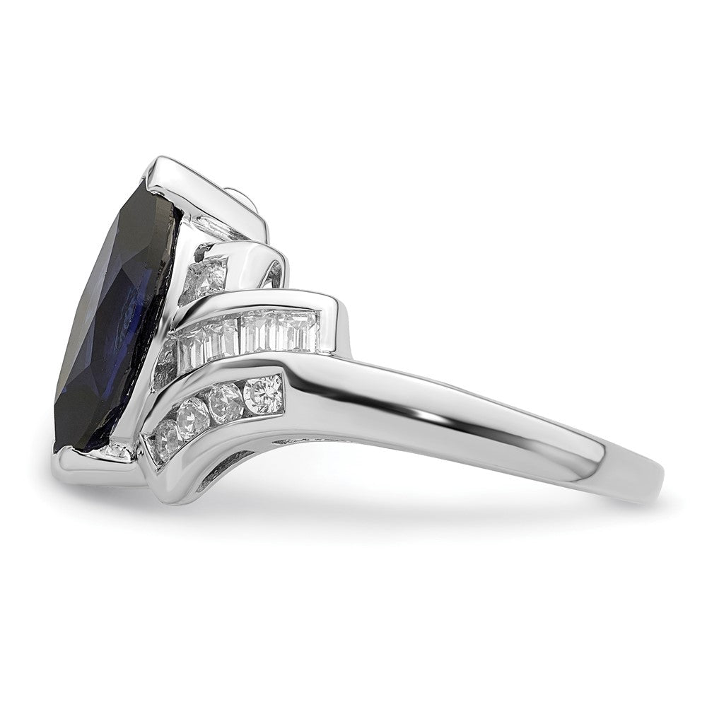 Sterlingsilber Rhodiniert Erzeugt Blau Saphir und Zirkonia Marquise Ring
