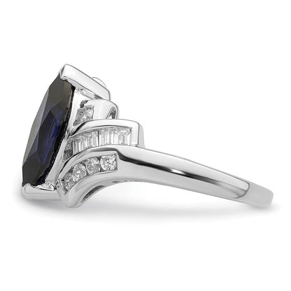 Sterlingsilber Rhodiniert Erzeugt Blau Saphir und Zirkonia Marquise Ring