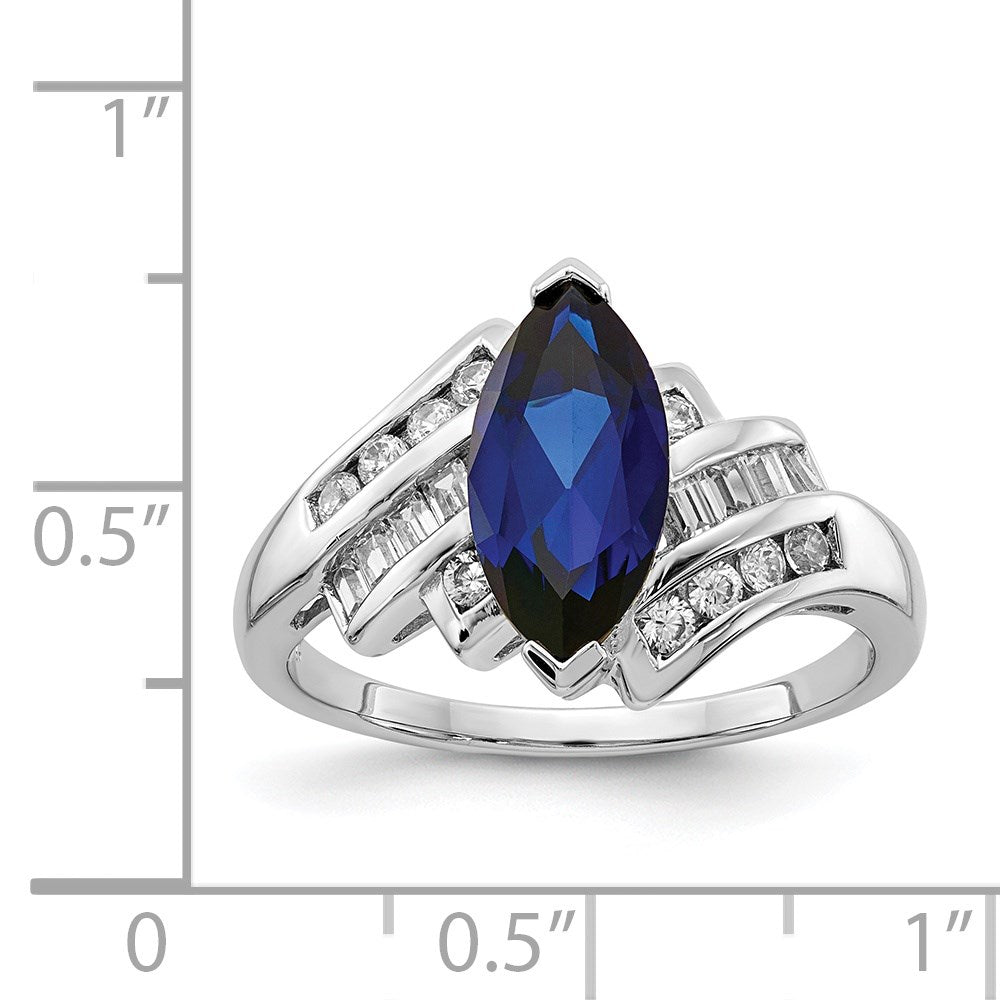 Sterlingsilber Rhodiniert Erzeugt Blau Saphir und Zirkonia Marquise Ring