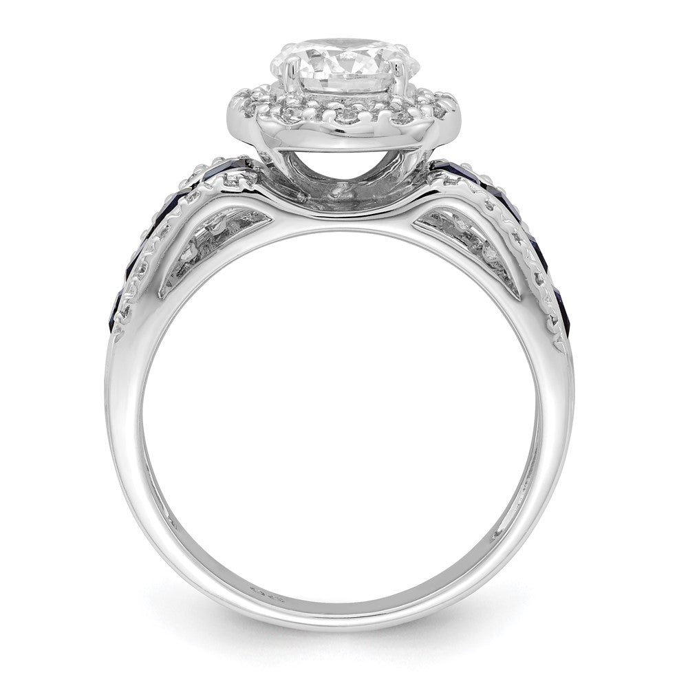 Sterlingsilber Rhodiniert Zirkonia und Im Labor Erzeugt Saphir Ring