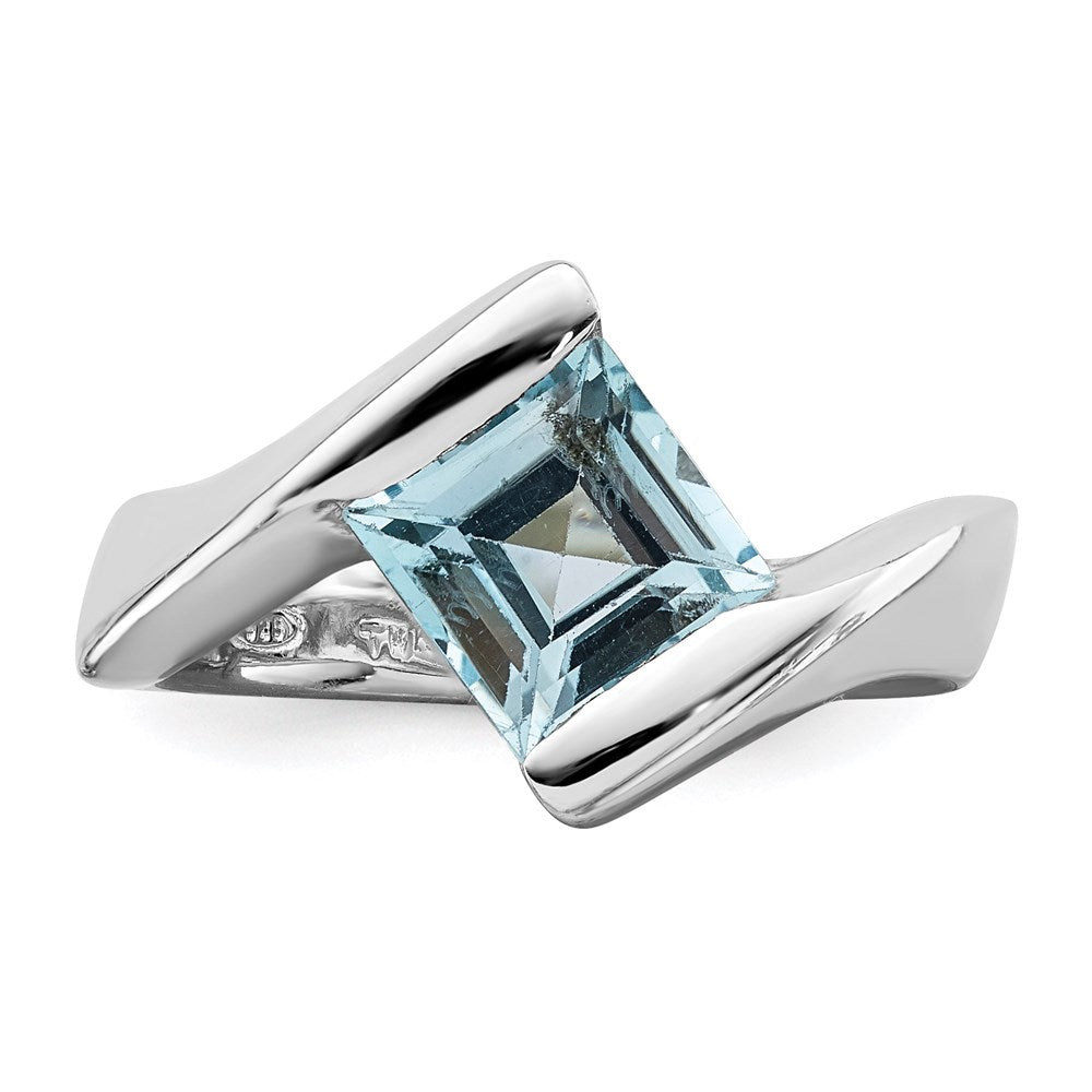 Sterlingsilber Rhodiniert Poliert Blau Zirkonia Ring (size 8 Nur)