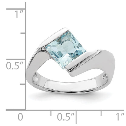 Sterlingsilber Rhodiniert Poliert Blau Zirkonia Ring (size 8 Nur)