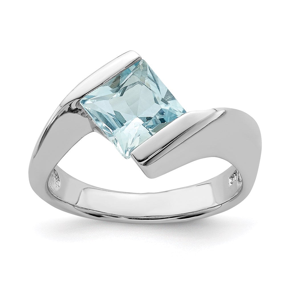 Sterlingsilber Rhodiniert Poliert Blau Zirkonia Ring (size 8 Nur)