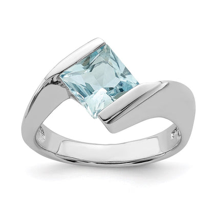 Sterlingsilber Rhodiniert Poliert Blau Zirkonia Ring (size 8 Nur)