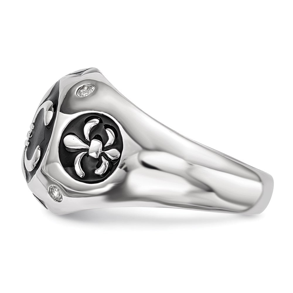 Sterlingsilber Rhodiniert Poliert Weiß Topas Fleur De Lis Ring