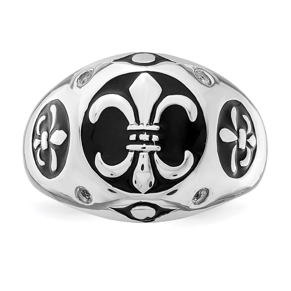 Sterlingsilber Rhodiniert Poliert Weiß Topas Fleur De Lis Ring