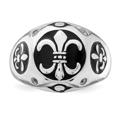 Sterlingsilber Rhodiniert Poliert Weiß Topas Fleur De Lis Ring