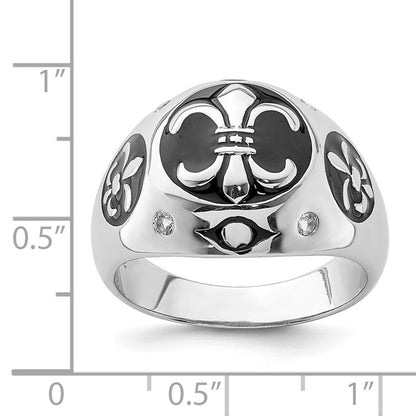 Sterlingsilber Rhodiniert Poliert Weiß Topas Fleur De Lis Ring