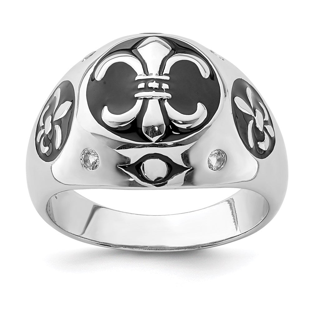 Sterlingsilber Rhodiniert Poliert Weiß Topas Fleur De Lis Ring