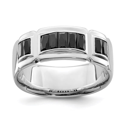 Sterlingsilber Rhodiniert Schwarz Zirkonia Gerillt Ring
