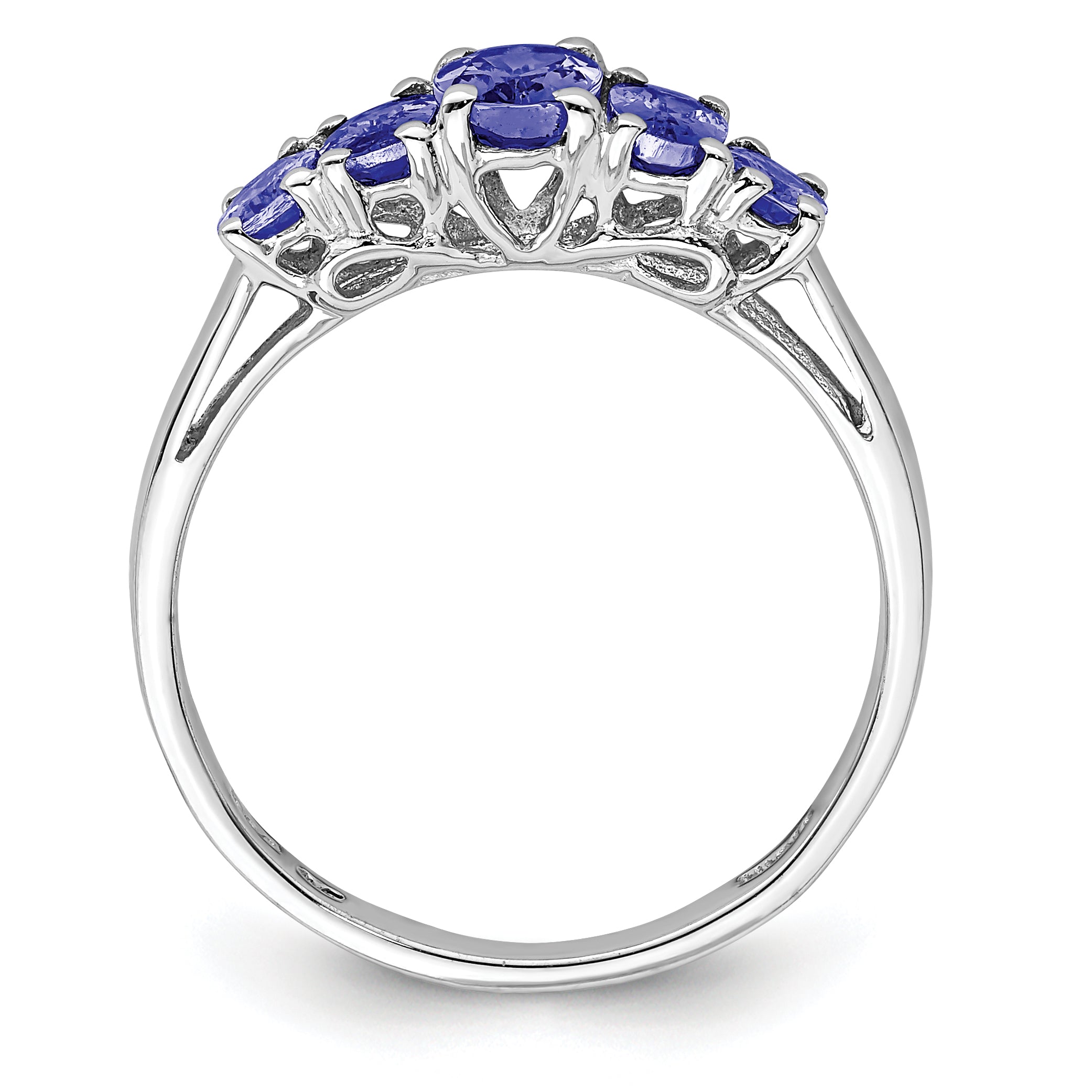 Sterlingsilber Rhodium 5 Stein Oval Tansanit Ring