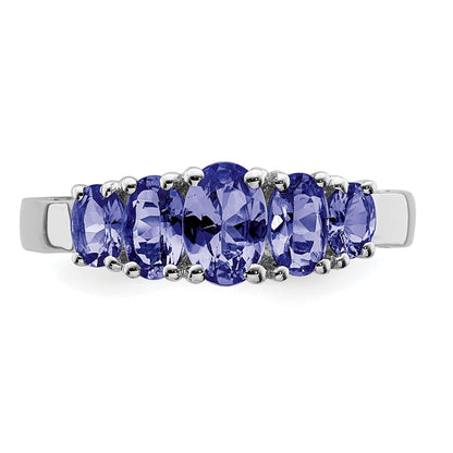 Sterlingsilber Rhodium 5 Stein Oval Tansanit Ring