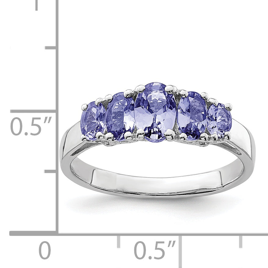 Sterlingsilber Rhodium 5 Stein Oval Tansanit Ring