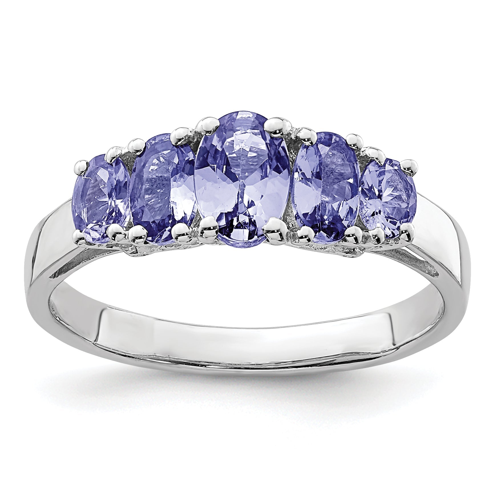 Sterlingsilber Rhodium 5 Stein Oval Tansanit Ring