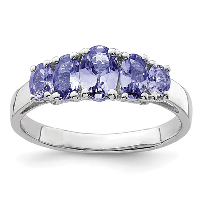Sterlingsilber Rhodium 5 Stein Oval Tansanit Ring