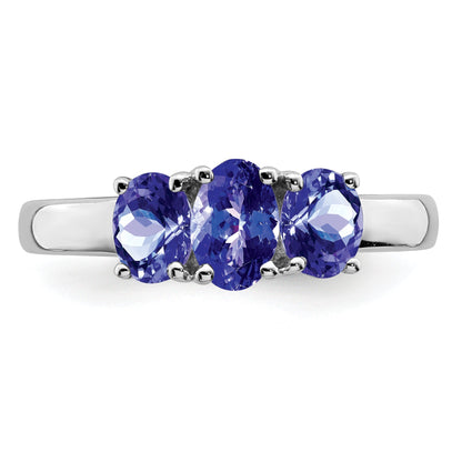 Sterlingsilber Rhodium 3 Stein Tansanit Ring