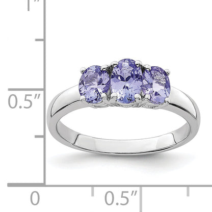 Sterlingsilber Rhodium 3 Stein Tansanit Ring