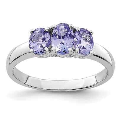 Sterlingsilber Rhodium 3 Stein Tansanit Ring