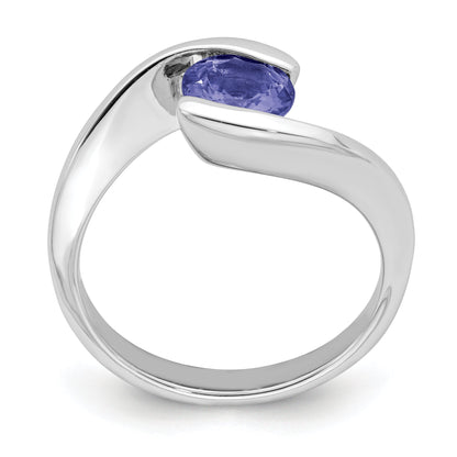Sterlingsilber Rhodium Rund Tansanit Bypass Ring