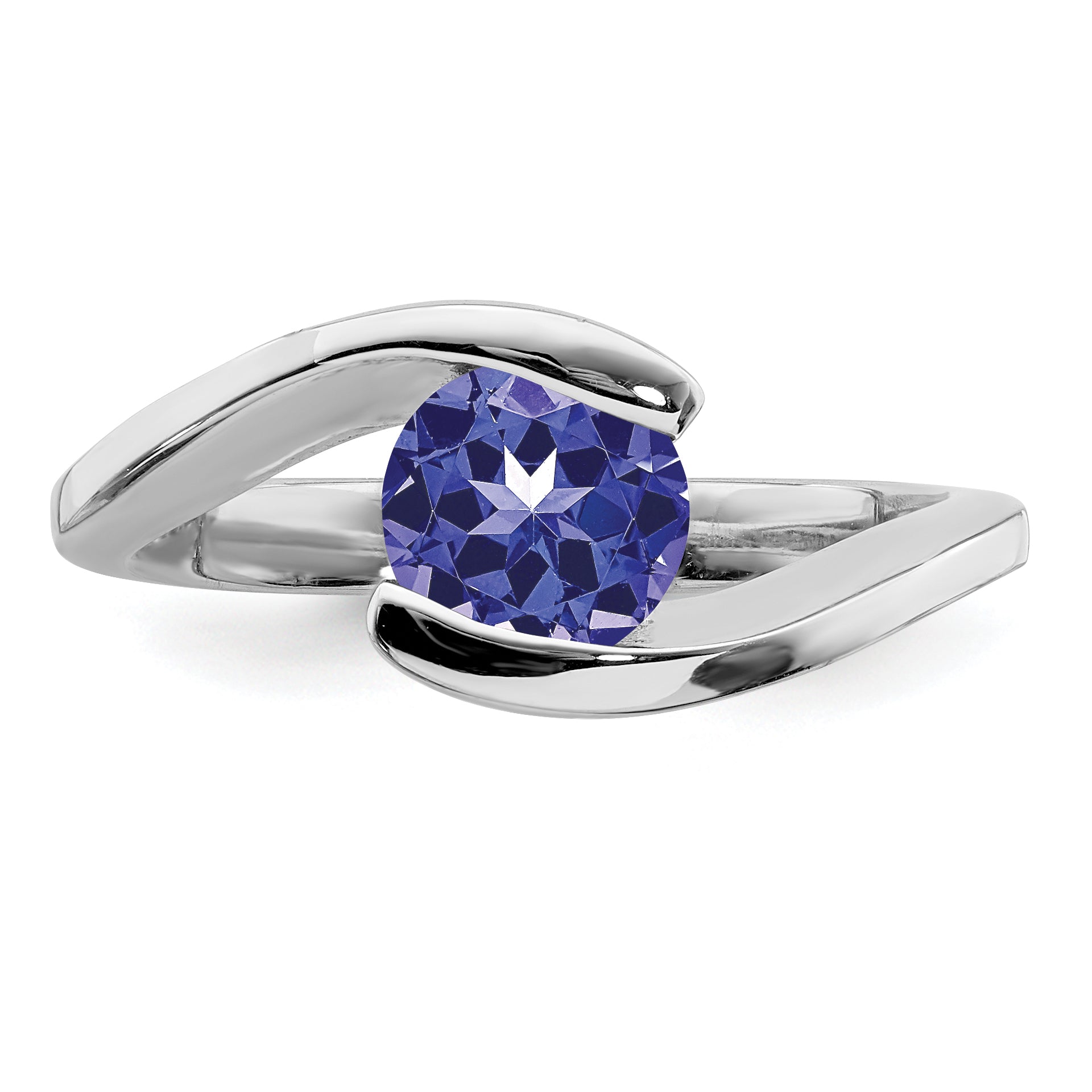 Sterlingsilber Rhodium Rund Tansanit Bypass Ring