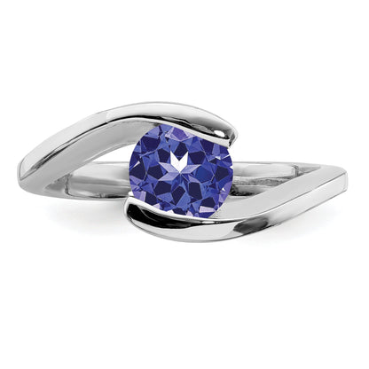 Sterlingsilber Rhodium Rund Tansanit Bypass Ring