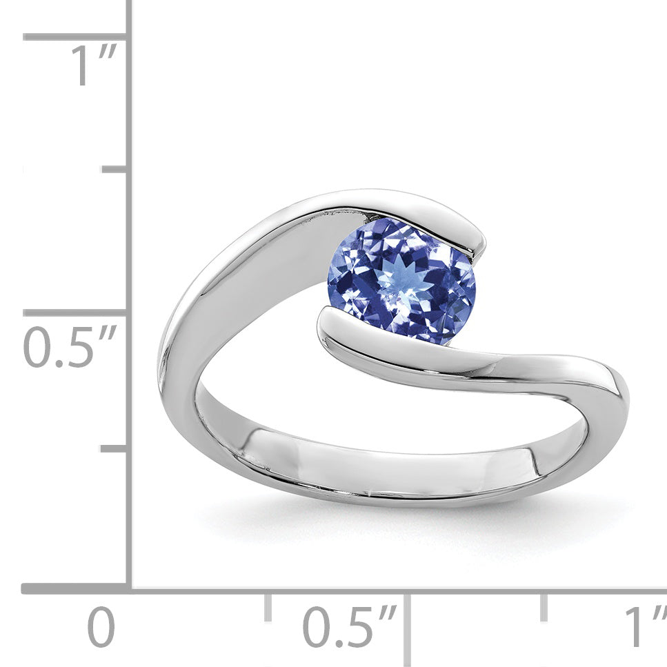 Sterlingsilber Rhodium Rund Tansanit Bypass Ring