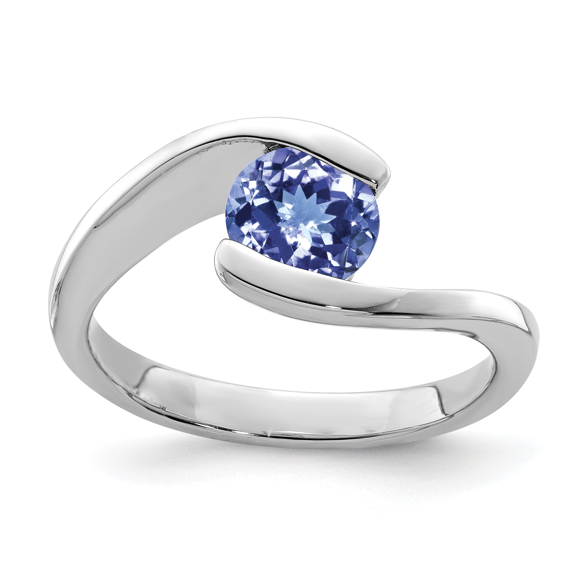 Sterlingsilber Rhodium Rund Tansanit Bypass Ring