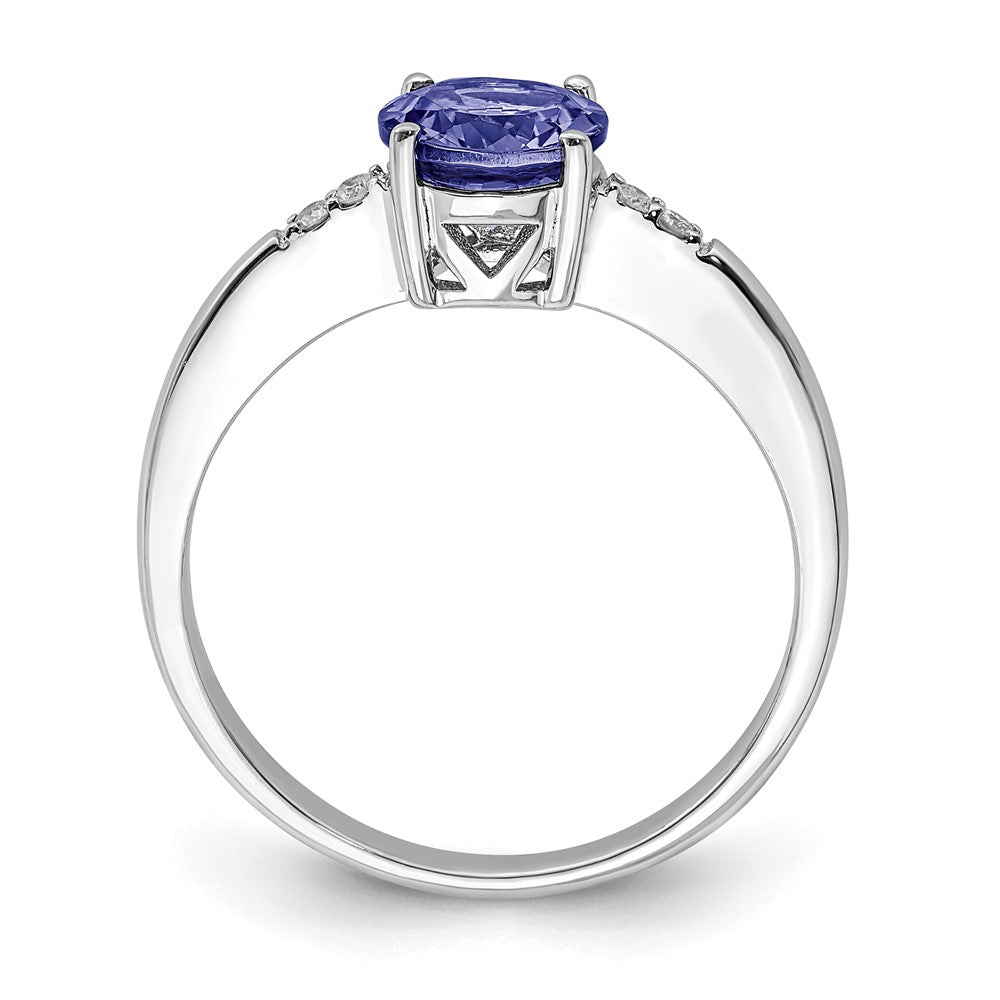 Sterlingsilber Rhodium Rund Tansanit & Diamant Ring