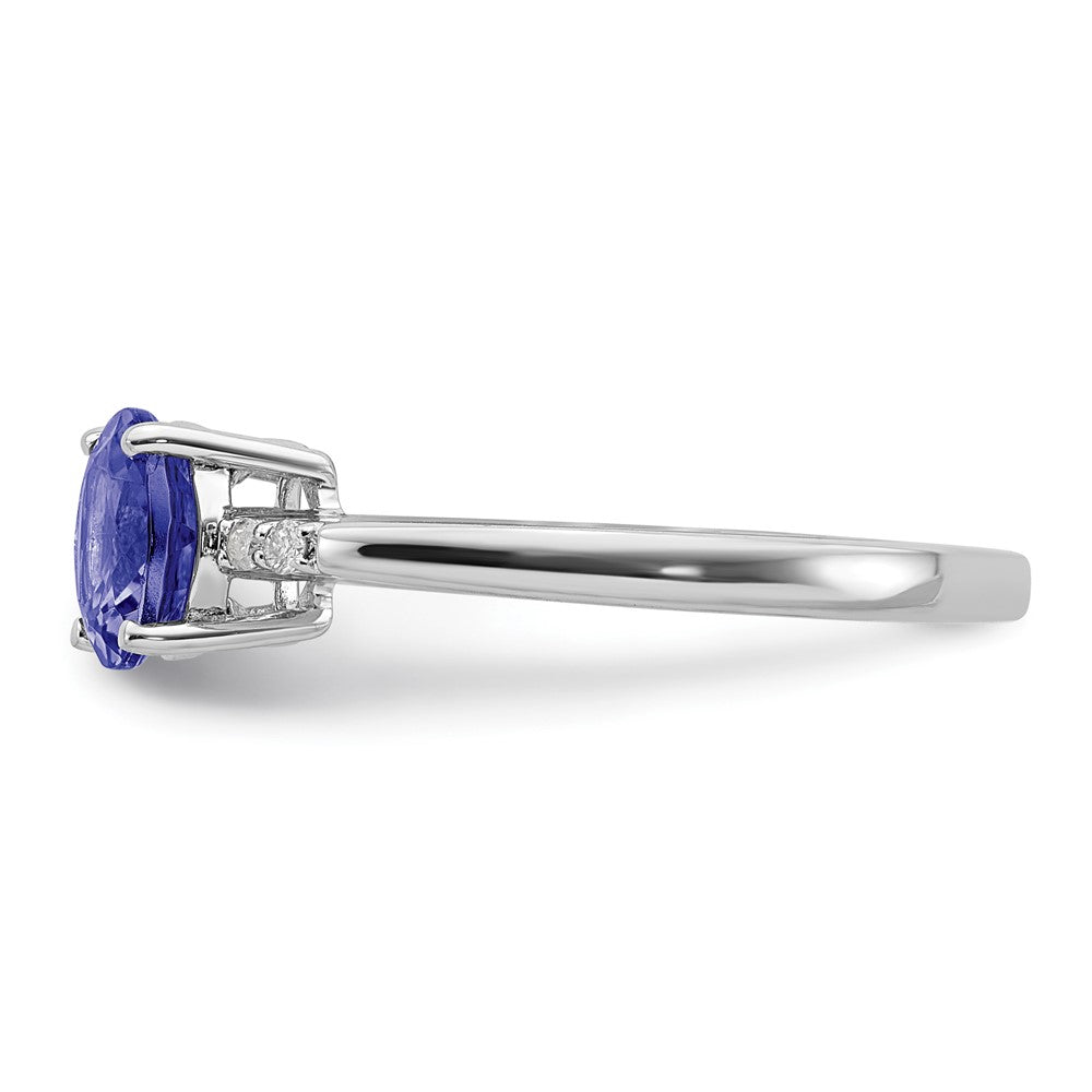 Sterlingsilber Rhodium Rund Tansanit & Diamant Ring