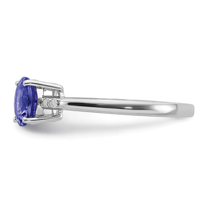 Sterlingsilber Rhodium Rund Tansanit & Diamant Ring
