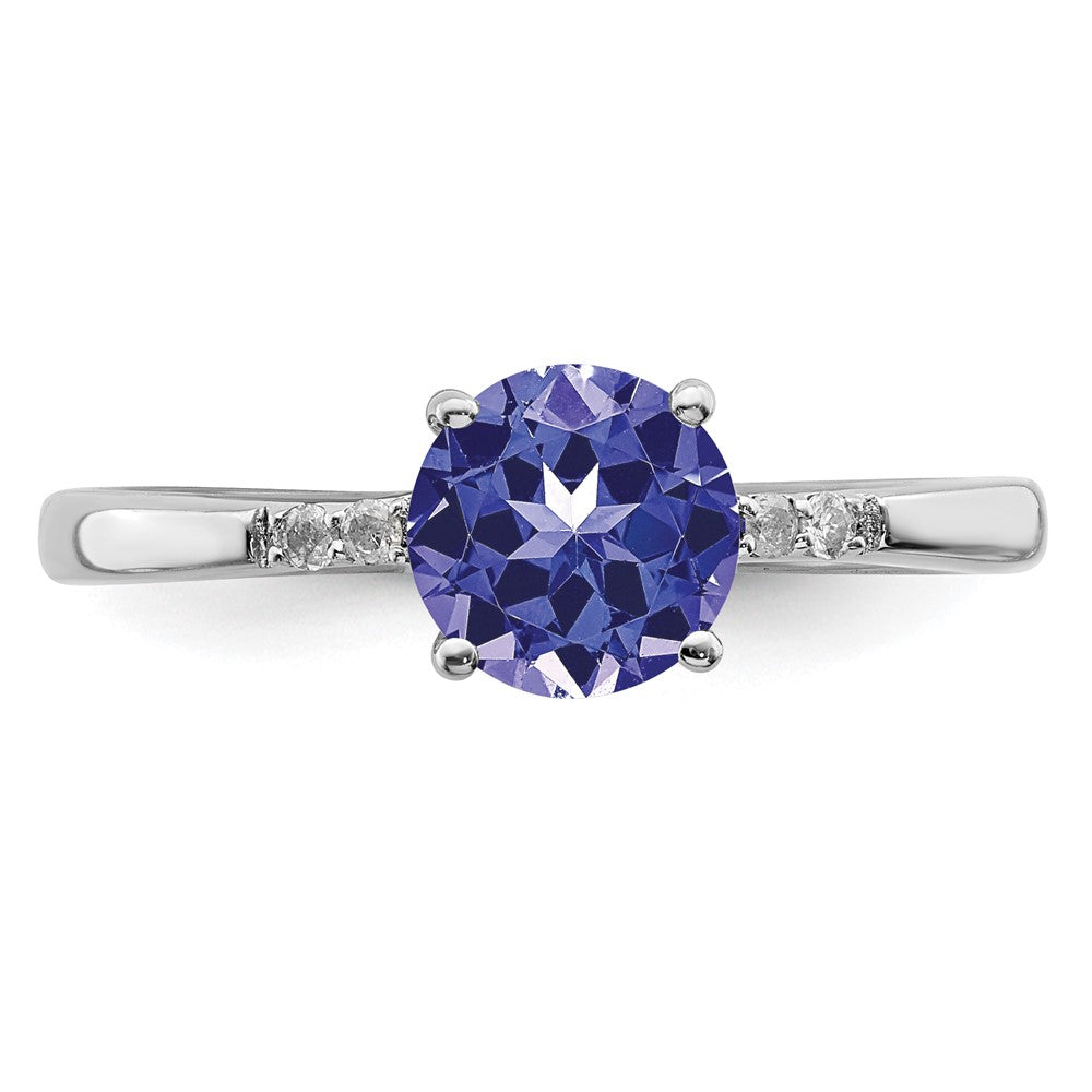 Sterlingsilber Rhodium Rund Tansanit & Diamant Ring
