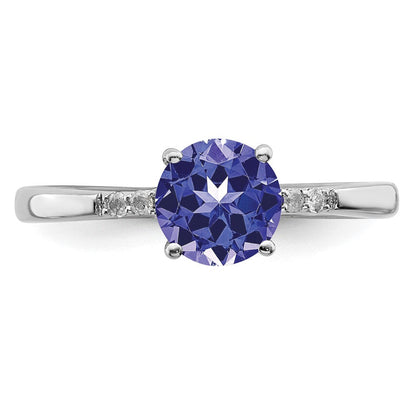 Sterlingsilber Rhodium Rund Tansanit & Diamant Ring