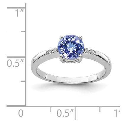 Sterlingsilber Rhodium Rund Tansanit & Diamant Ring