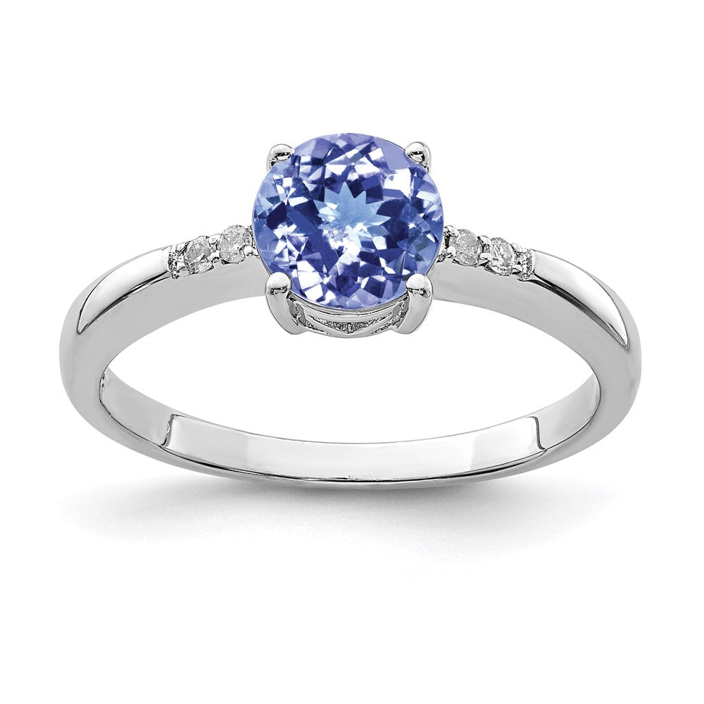 Sterlingsilber Rhodium Rund Tansanit & Diamant Ring