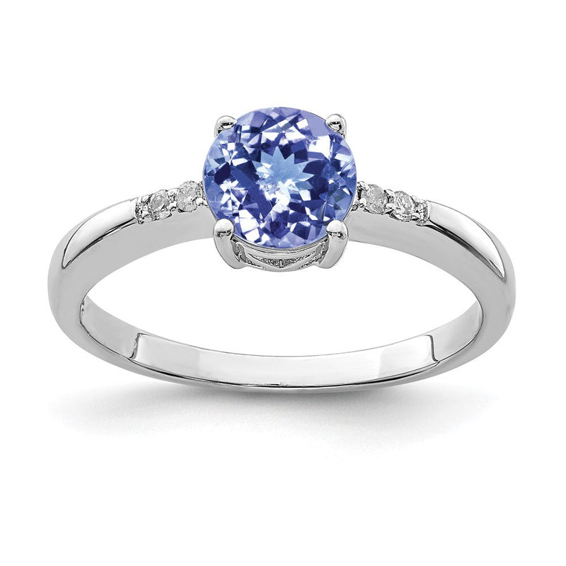 Sterlingsilber Rhodium Rund Tansanit & Diamant Ring