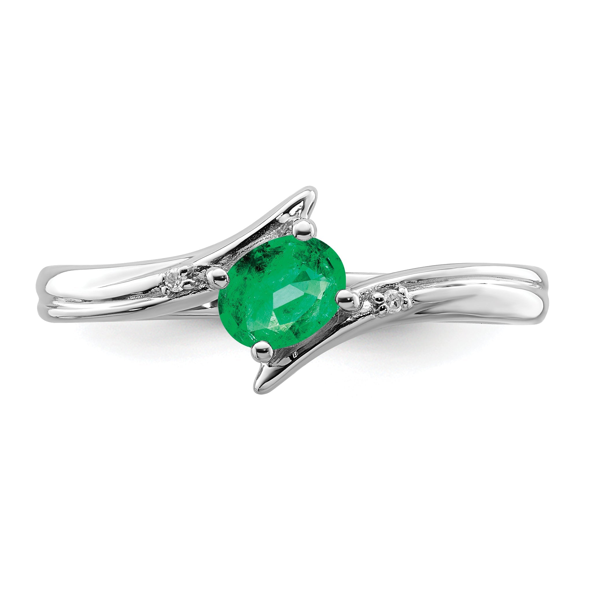 Sterlingsilber Rhodiniert Smaragd und Diamant Ring
