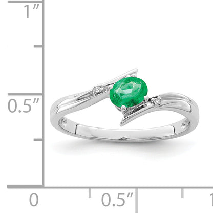 Sterlingsilber Rhodiniert Smaragd und Diamant Ring