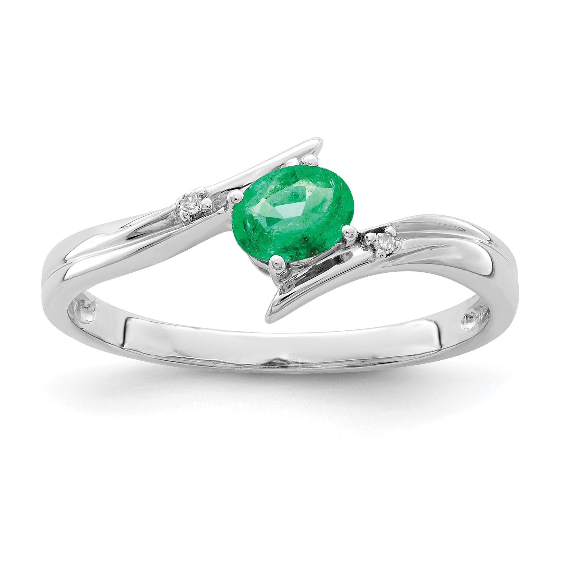 Sterlingsilber Rhodiniert Smaragd und Diamant Ring